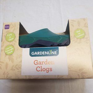 GardenLine Garden Clogs size 9/10 GREEN W BLACK SOLE